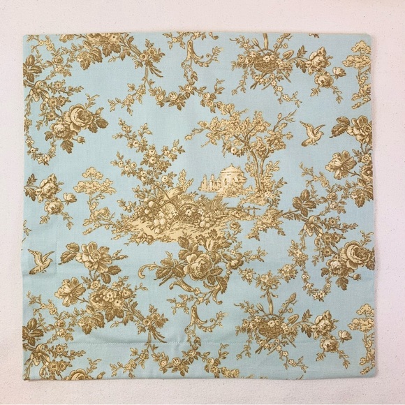 Pair P Kaufmann Braemore Aqua Cream & Brown French Country Toile Pillow Covers - Picture 3 of 5